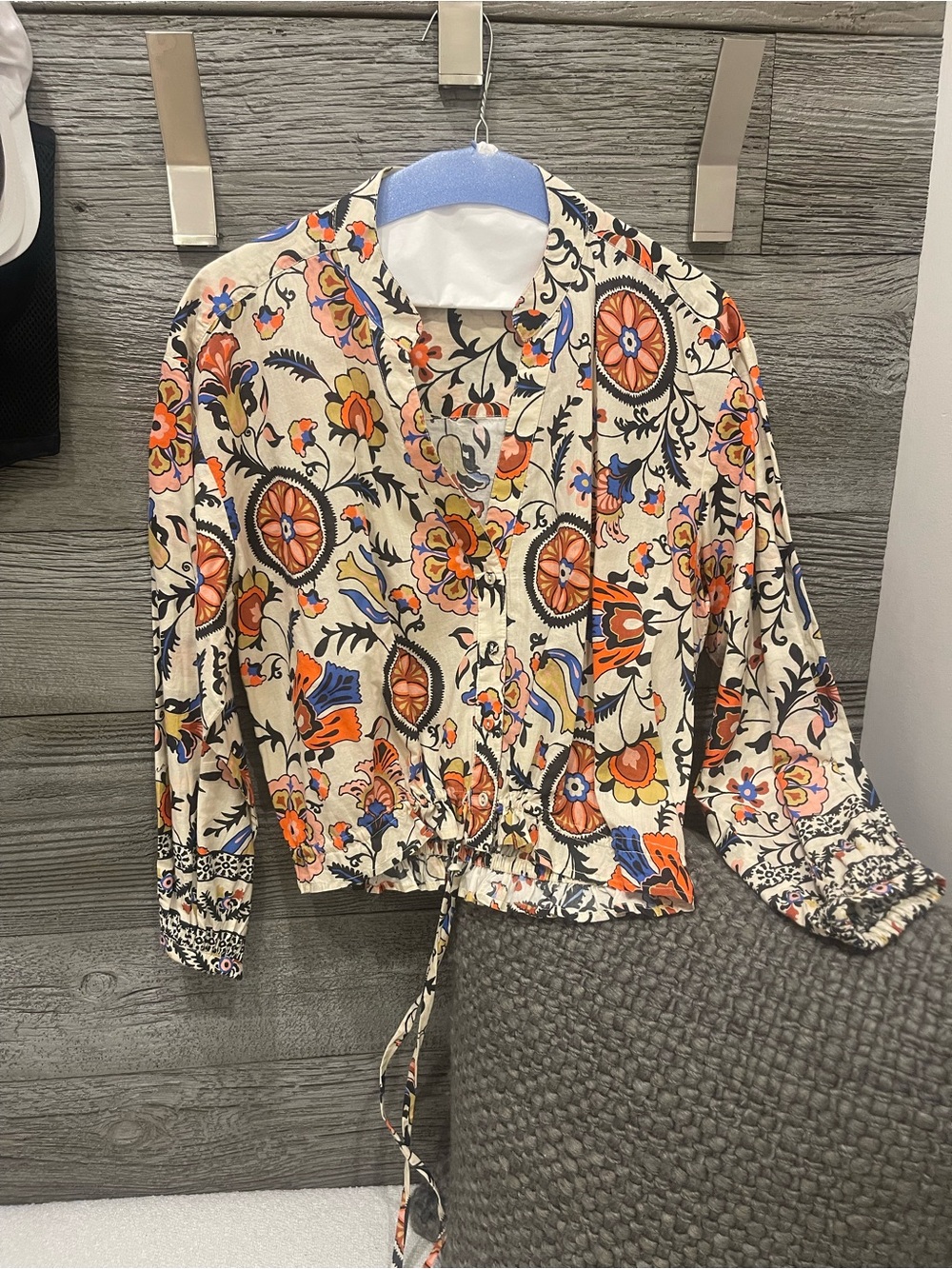 Cara Cara Cream Floral Drawstring Utility Jacket - Orange & Blue Accents